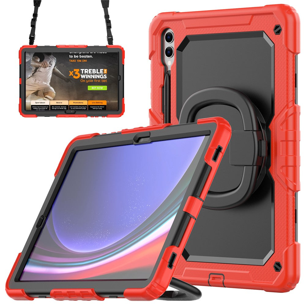 Til Samsung Galaxy Tab S10 Ultra / S9 Ultra SM-X910 / X916B / X918U PC+Silikone Stødsikkert Tablet Cover Roterende Støttefod med Skulderrem