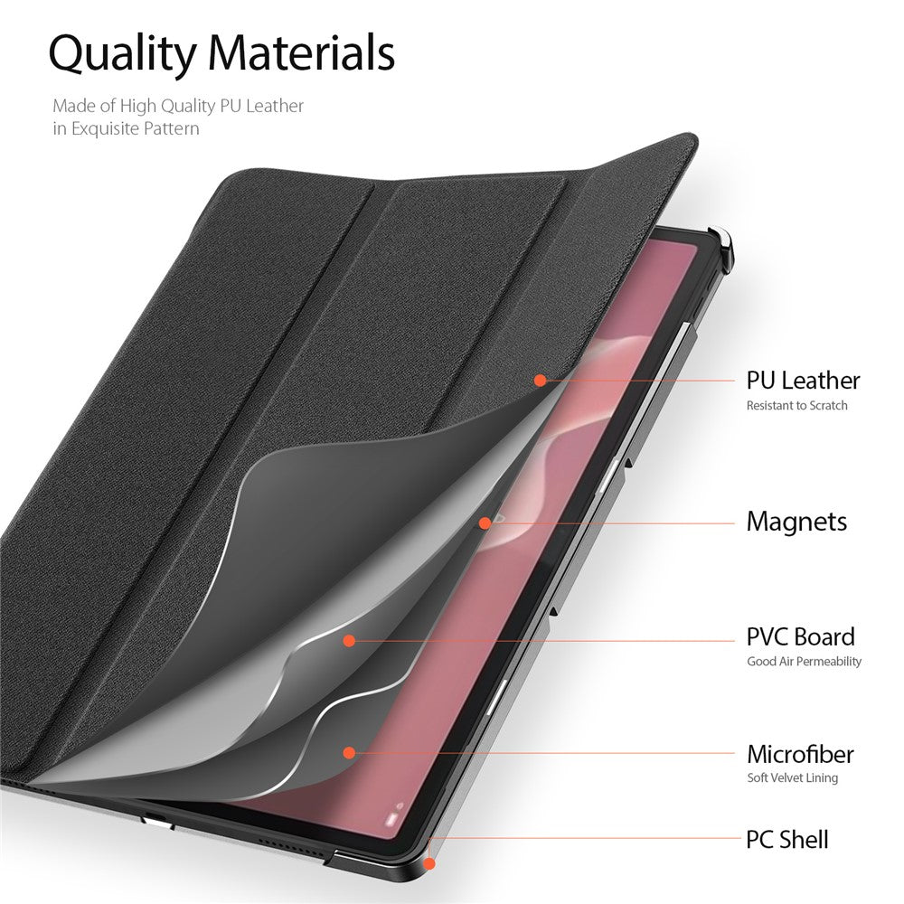 DUX DUCIS Domo Series PU Leather Smart Case for Lenovo Tab P12 , Tri-fold Stand Auto Wake / Sleep Tablet Cover