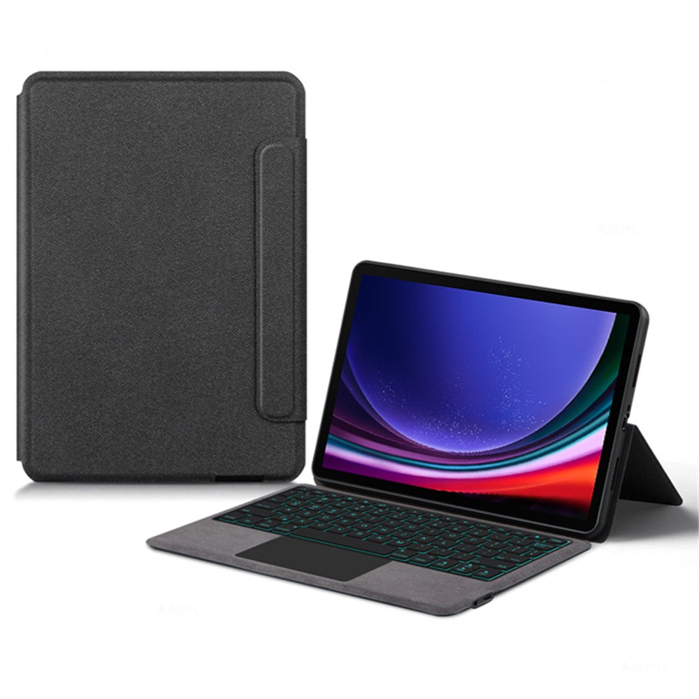 Til Samsung Galaxy Tab S10 FE / S9 FE / S9 læderetui + touchpad Bluetooth-kompatibelt tastatur med baggrundsbelysning