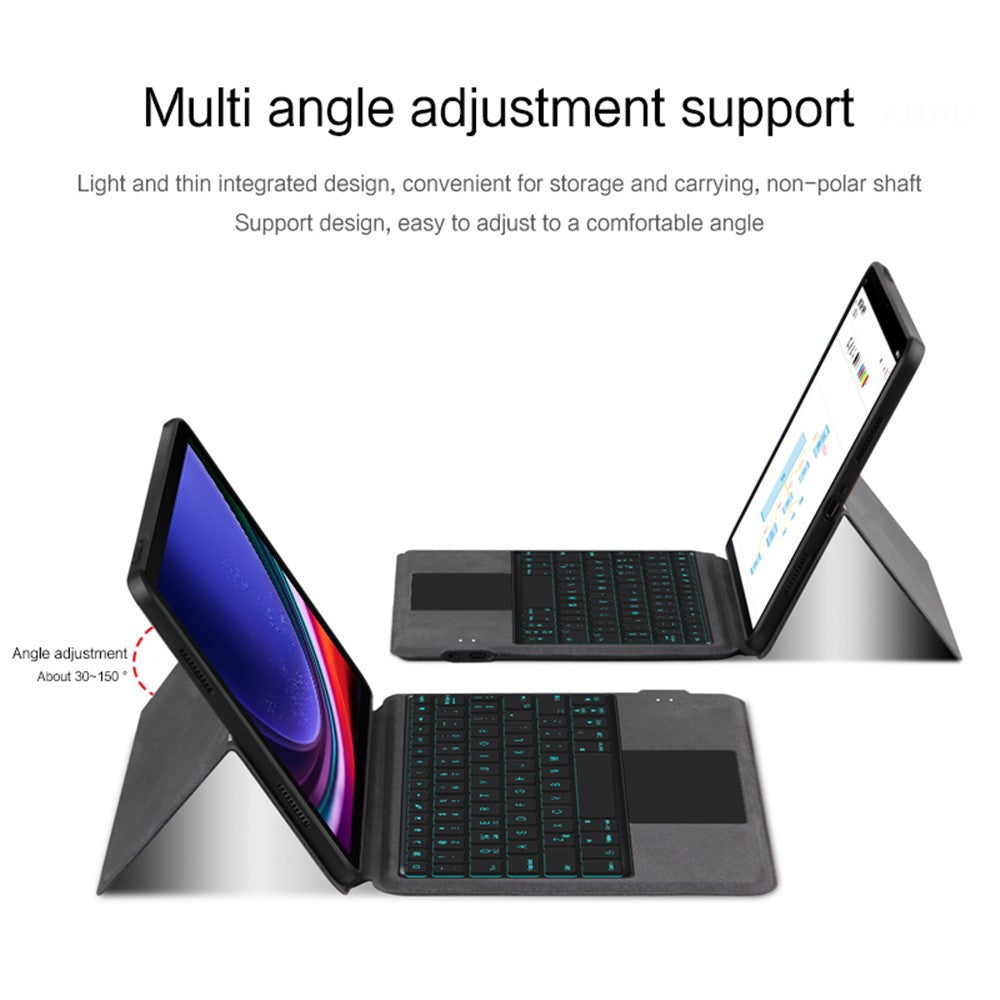 Til Samsung Galaxy Tab S10 FE / S9 FE / S9 læderetui + touchpad Bluetooth-kompatibelt tastatur med baggrundsbelysning