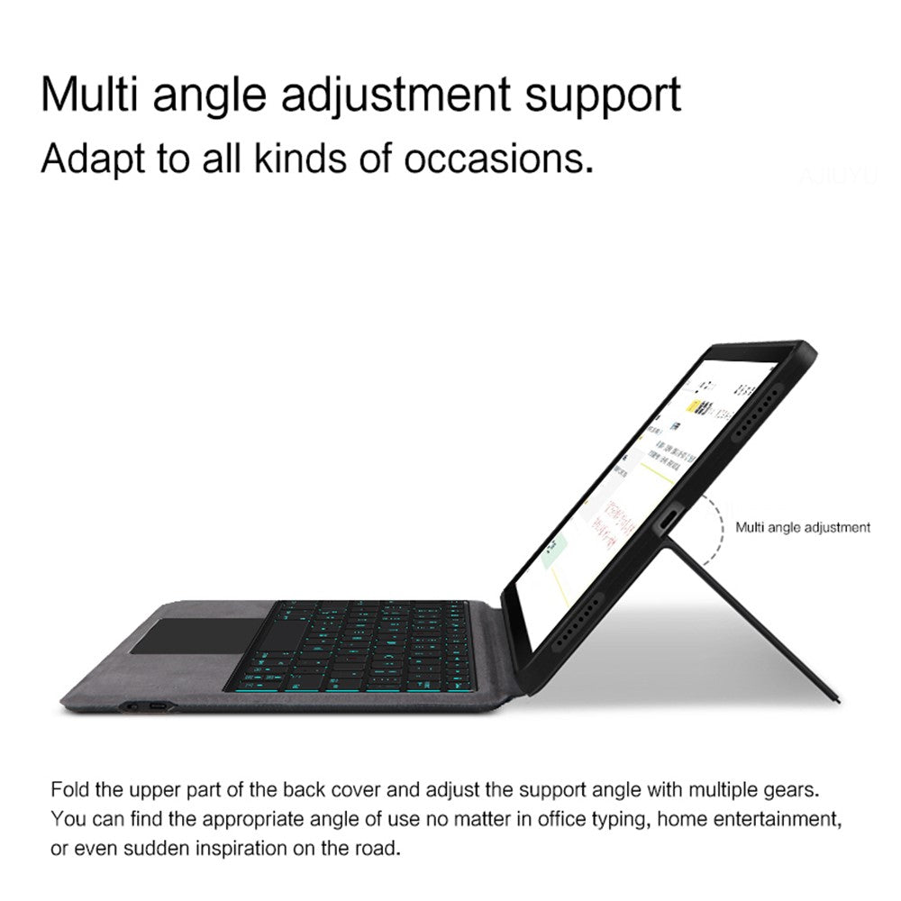 Til Samsung Galaxy Tab S10 FE / S9 FE / S9 læderetui + touchpad Bluetooth-kompatibelt tastatur med baggrundsbelysning