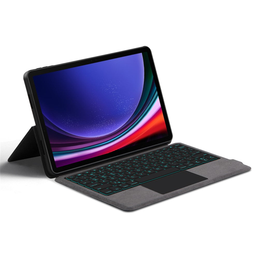 Til Samsung Galaxy Tab S10 FE / S9 FE / S9 læderetui + touchpad Bluetooth-kompatibelt tastatur med baggrundsbelysning