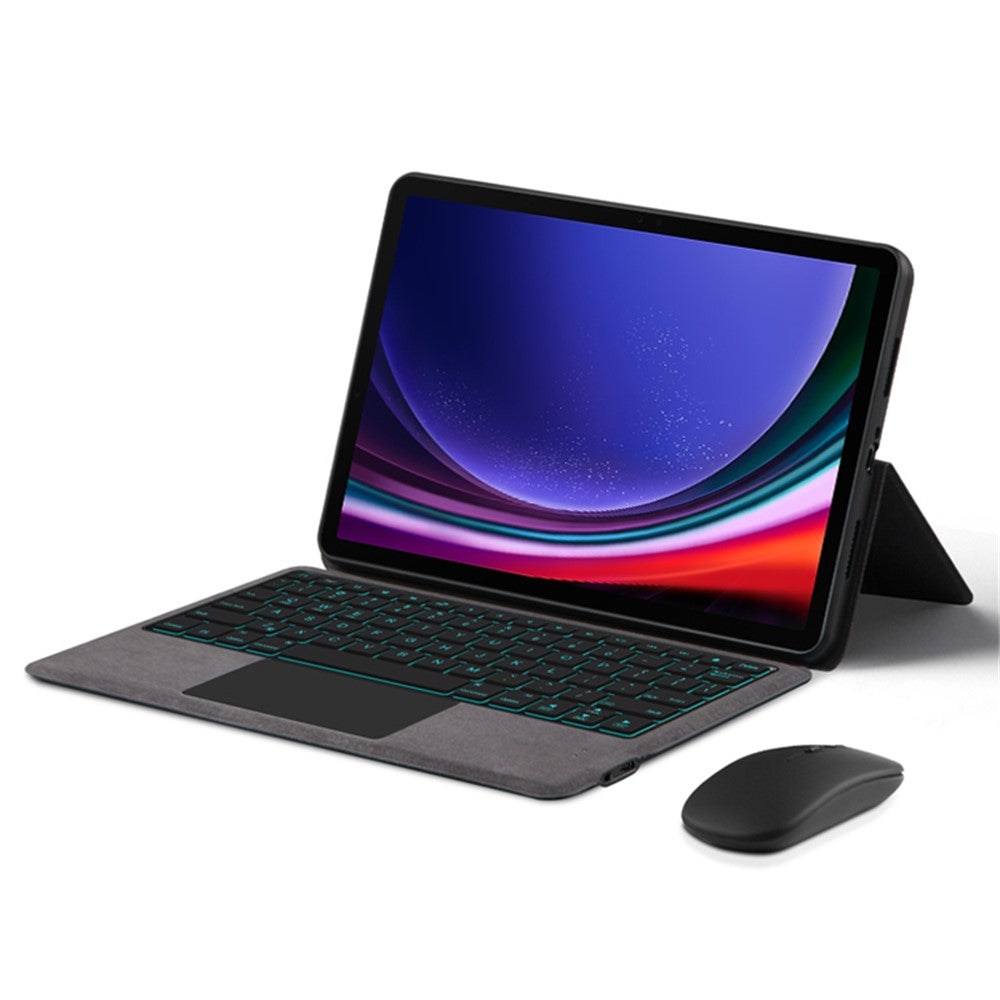 Til Samsung Galaxy Tab S10 FE / S9 FE / S9 læderetui + touchpad Bluetooth-kompatibelt tastatur med baggrundsbelysning