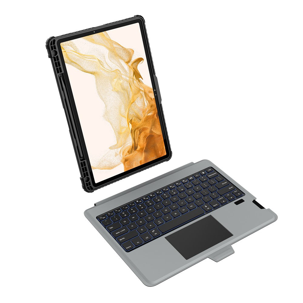 NILLKIN Bumper baggrundsbelyst Bluetooth-kompatibelt tastaturetui til Samsung Galaxy Tab S7 FE / Tab S7+ / Tab S8+ Aftageligt beskyttende tabletcover