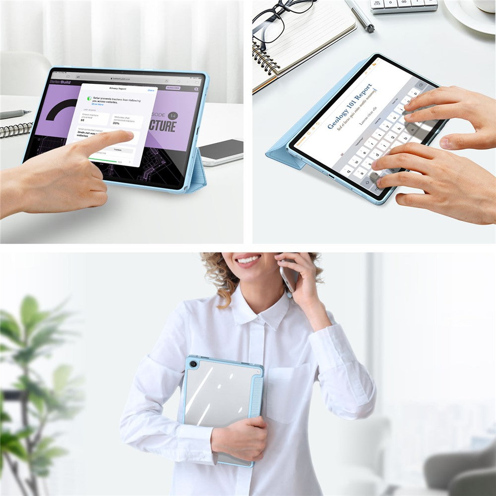 DUX DUCIS TOBY Series For Samsung Galaxy Tab A9+ Tri-fold Stand Cover PU Leather Auto Wake / Sleep Tablet Case