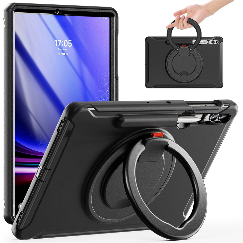 Samsung Galaxy Tab S10+ X826 / S9 FE+ / S7+ T970 / Tab S7 FE T730 / Tab S8+ X800 / Tab S9+ X810 Fodral PC+TPU Roterande Stativ Surfplatta Skydd med Pennhållare