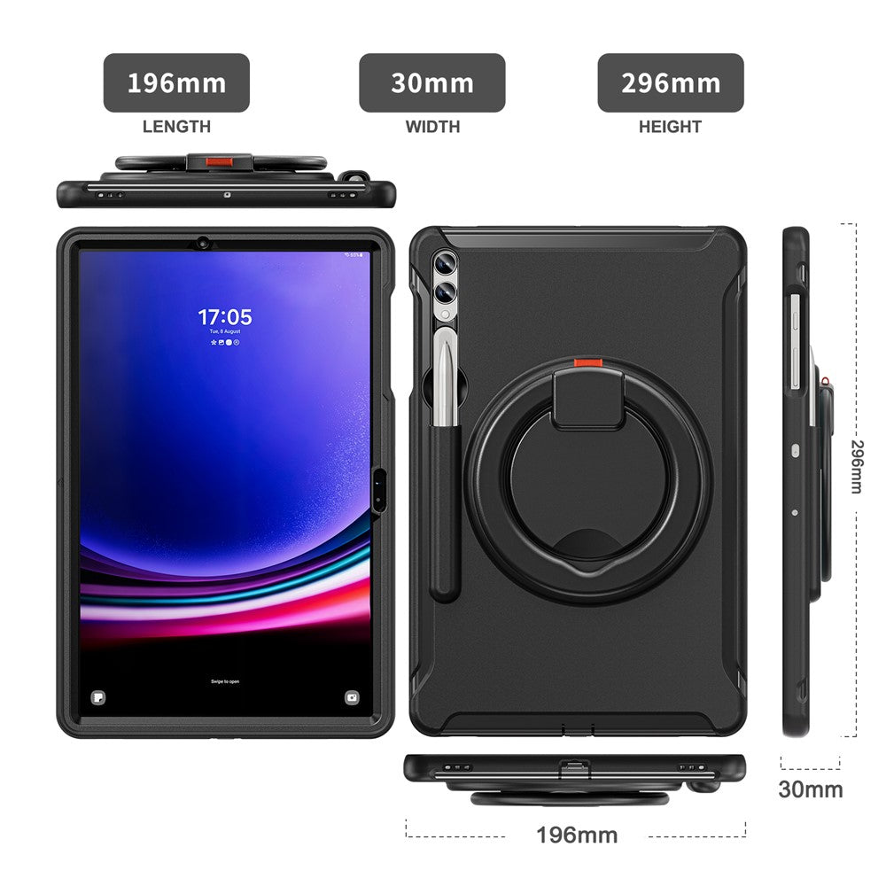 Samsung Galaxy Tab S10+ X826 / S9 FE+ / S7+ T970 / Tab S7 FE T730 / Tab S8+ X800 / Tab S9+ X810 Fodral PC+TPU Roterande Stativ Surfplatta Skydd med Pennhållare