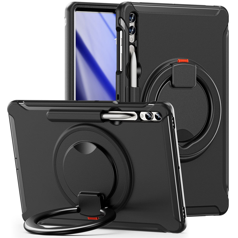 Samsung Galaxy Tab S10+ X826 / S9 FE+ / S7+ T970 / Tab S7 FE T730 / Tab S8+ X800 / Tab S9+ X810 Fodral PC+TPU Roterande Stativ Surfplatta Skydd med Pennhållare