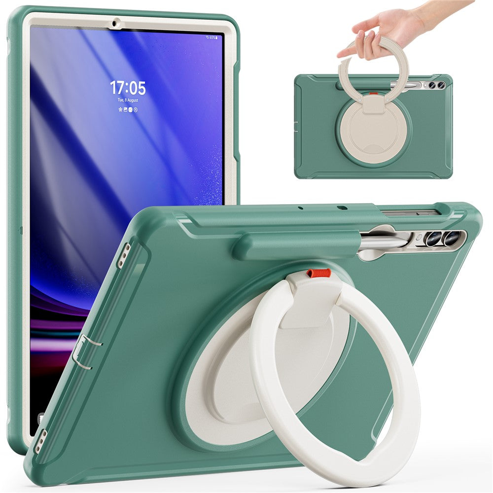 Samsung Galaxy Tab S10+ X826 / S9 FE+ / S7+ T970 / Tab S7 FE T730 / Tab S8+ X800 / Tab S9+ X810 Fodral PC+TPU Roterande Stativ Surfplatta Skydd med Pennhållare