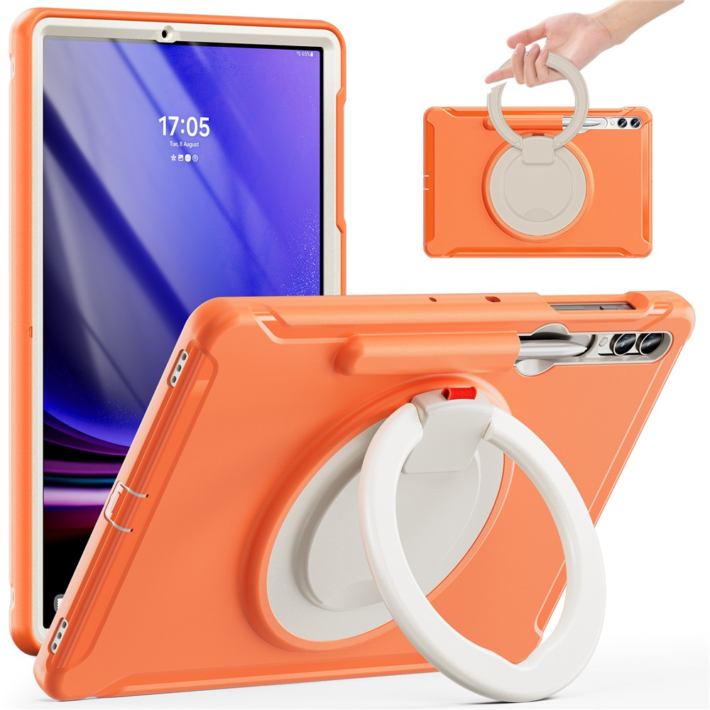 Samsung Galaxy Tab S10+ X826 / S9 FE+ / S7+ T970 / Tab S7 FE T730 / Tab S8+ X800 / Tab S9+ X810 Fodral PC+TPU Roterande Stativ Surfplatta Skydd med Pennhållare
