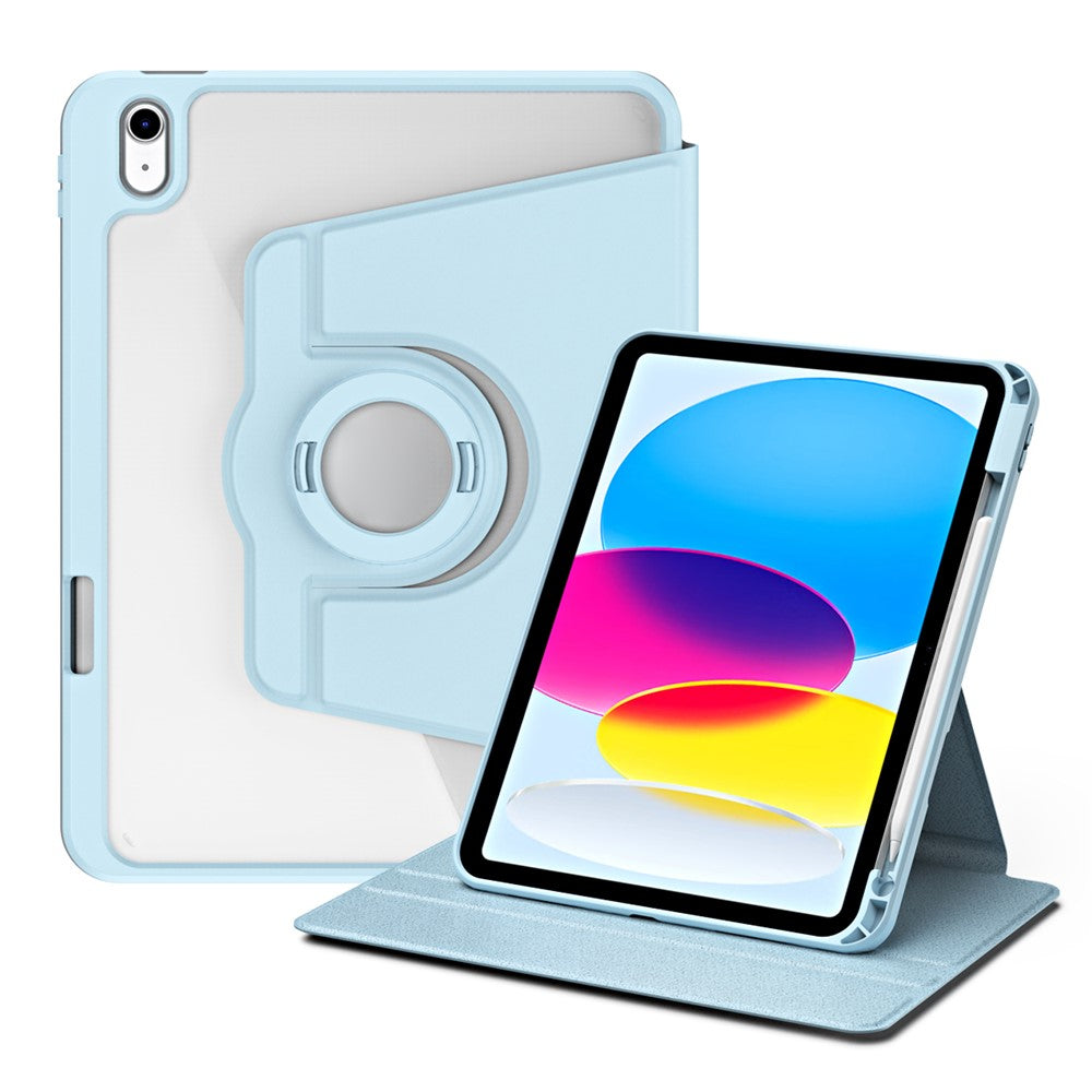 For iPad (2025) / 10.9 (2022) Smart Cover PU Leather+Acrylic Rotary Kickstand Protective Tablet Case