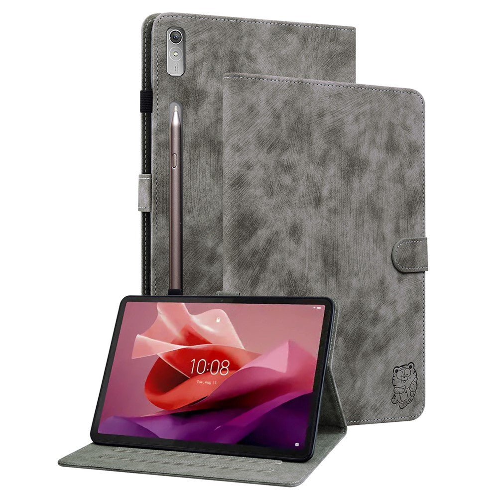 For Lenovo Tab P12 Leather Case Cute Tiger Imprinted PU Leather Card Holder Tablet Cover