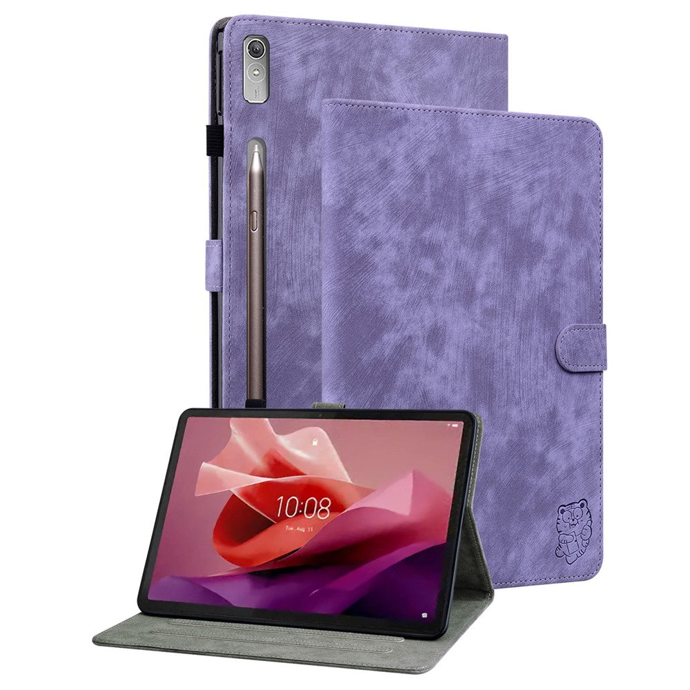 For Lenovo Tab P12 Leather Case Cute Tiger Imprinted PU Leather Card Holder Tablet Cover