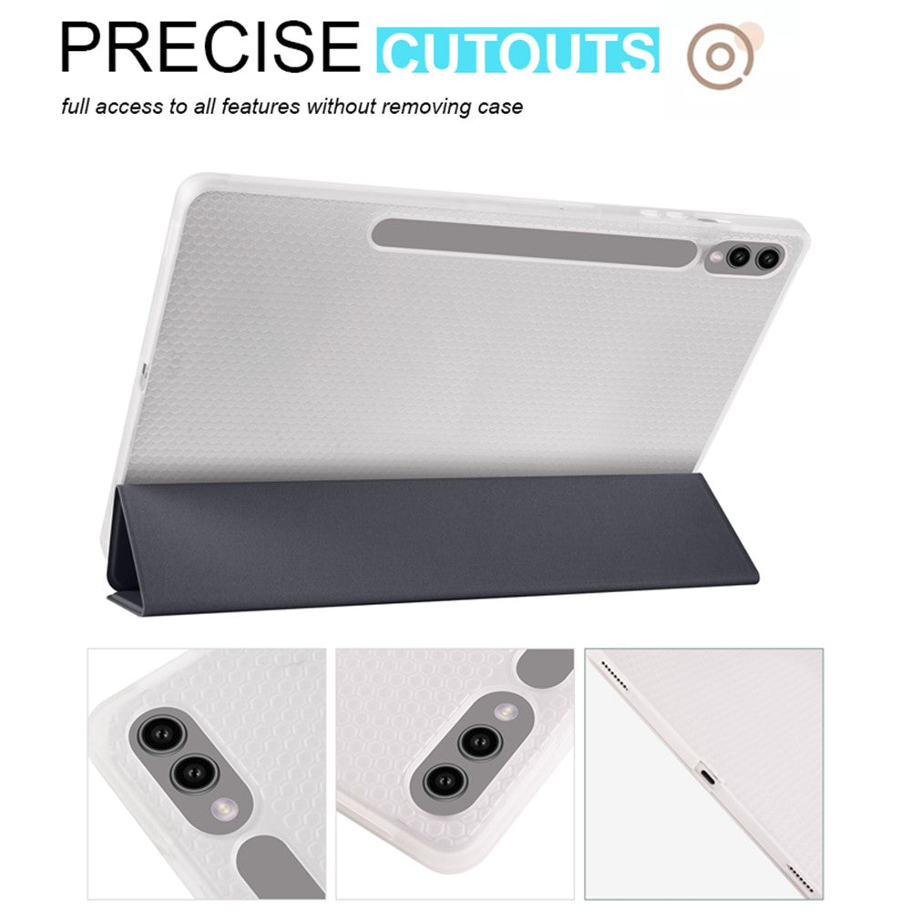 For Samsung Galaxy Tab S9+ Shockproof Tablet Case PU+Transparent TPU Back Cover with Pen Slot