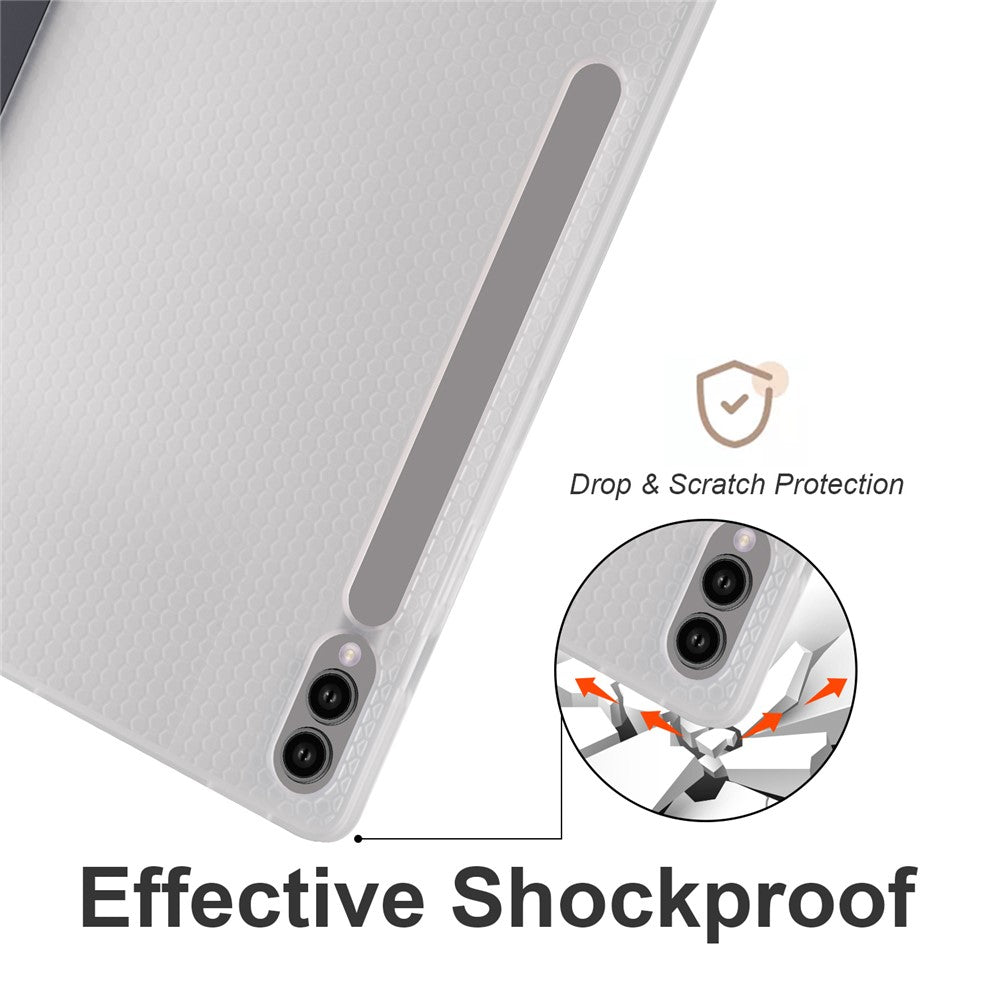 For Samsung Galaxy Tab S9+ Shockproof Tablet Case PU+Transparent TPU Back Cover with Pen Slot
