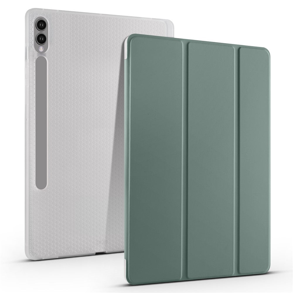 For Samsung Galaxy Tab S9+ Shockproof Tablet Case PU+Transparent TPU Back Cover with Pen Slot