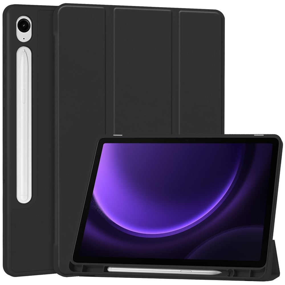 Til Samsung Galaxy Tab S10 FE / S9 FE læder etui med tredobbelt stativ og penneholder tablet cover