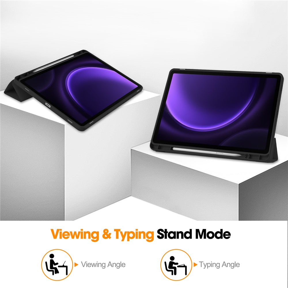 Til Samsung Galaxy Tab S10 FE / S9 FE læder etui med tredobbelt stativ og penneholder tablet cover