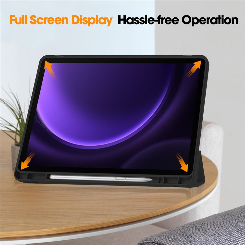 Til Samsung Galaxy Tab S10 FE / S9 FE læder etui med tredobbelt stativ og penneholder tablet cover
