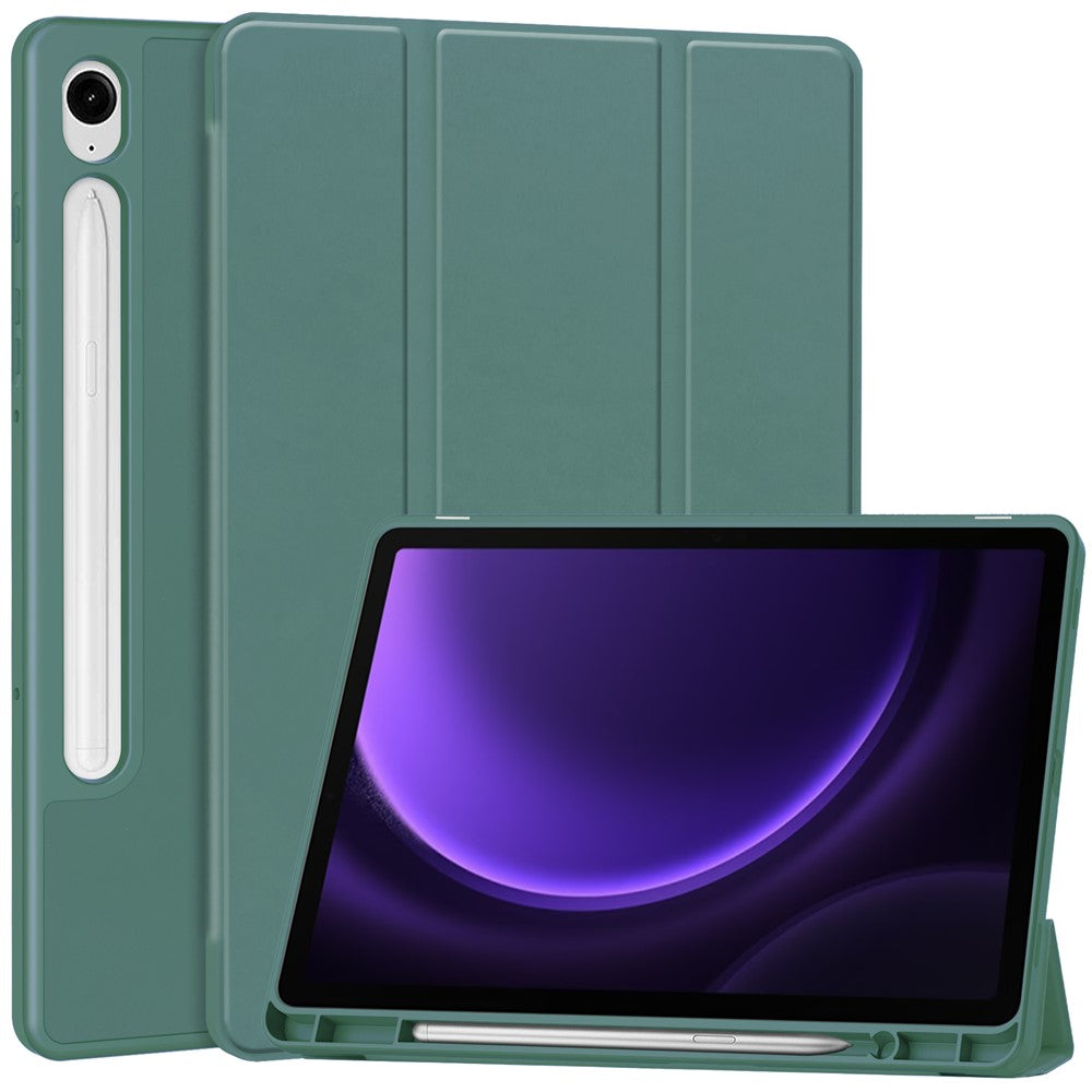 Til Samsung Galaxy Tab S10 FE / S9 FE læder etui med tredobbelt stativ og penneholder tablet cover