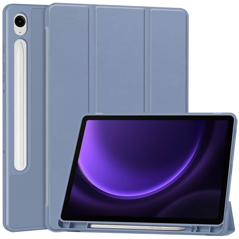 Til Samsung Galaxy Tab S10 FE / S9 FE læder etui med tredobbelt stativ og penneholder tablet cover