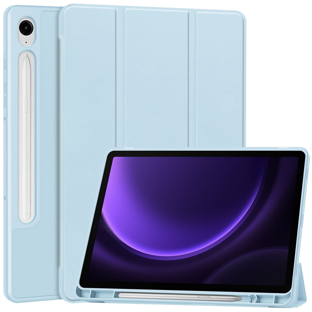 Til Samsung Galaxy Tab S10 FE / S9 FE læder etui med tredobbelt stativ og penneholder tablet cover