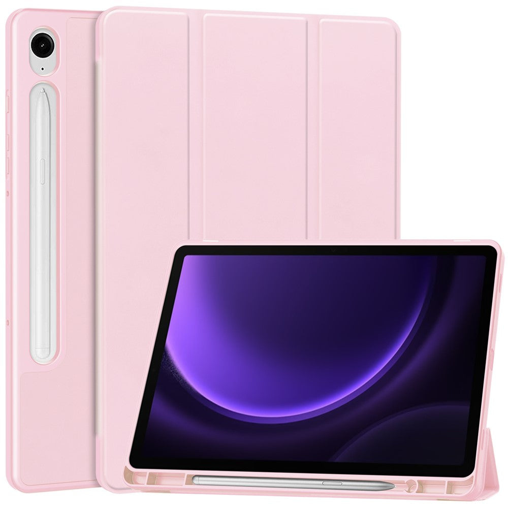 Til Samsung Galaxy Tab S10 FE / S9 FE læder etui med tredobbelt stativ og penneholder tablet cover