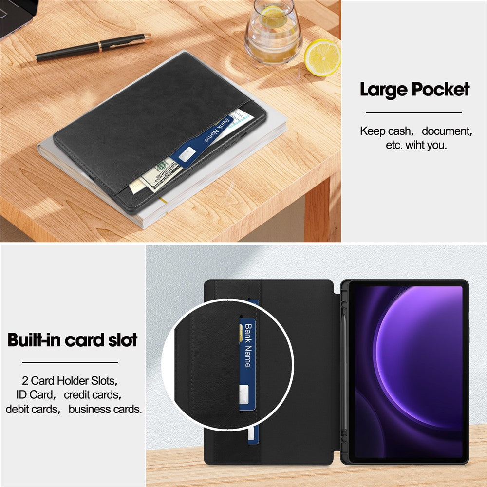 For Samsung Galaxy Tab S10 FE / S9 FE Leather Business Folio Cover Smart Tablet Case with Card Holder