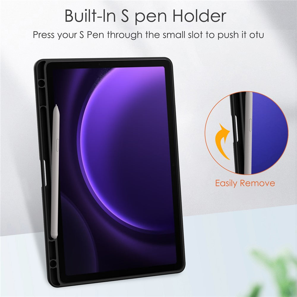 Til Samsung Galaxy Tab S10 FE / S9 FE Tablet Etui Læder+TPU+Akryl Stativ Cover med Penneholder