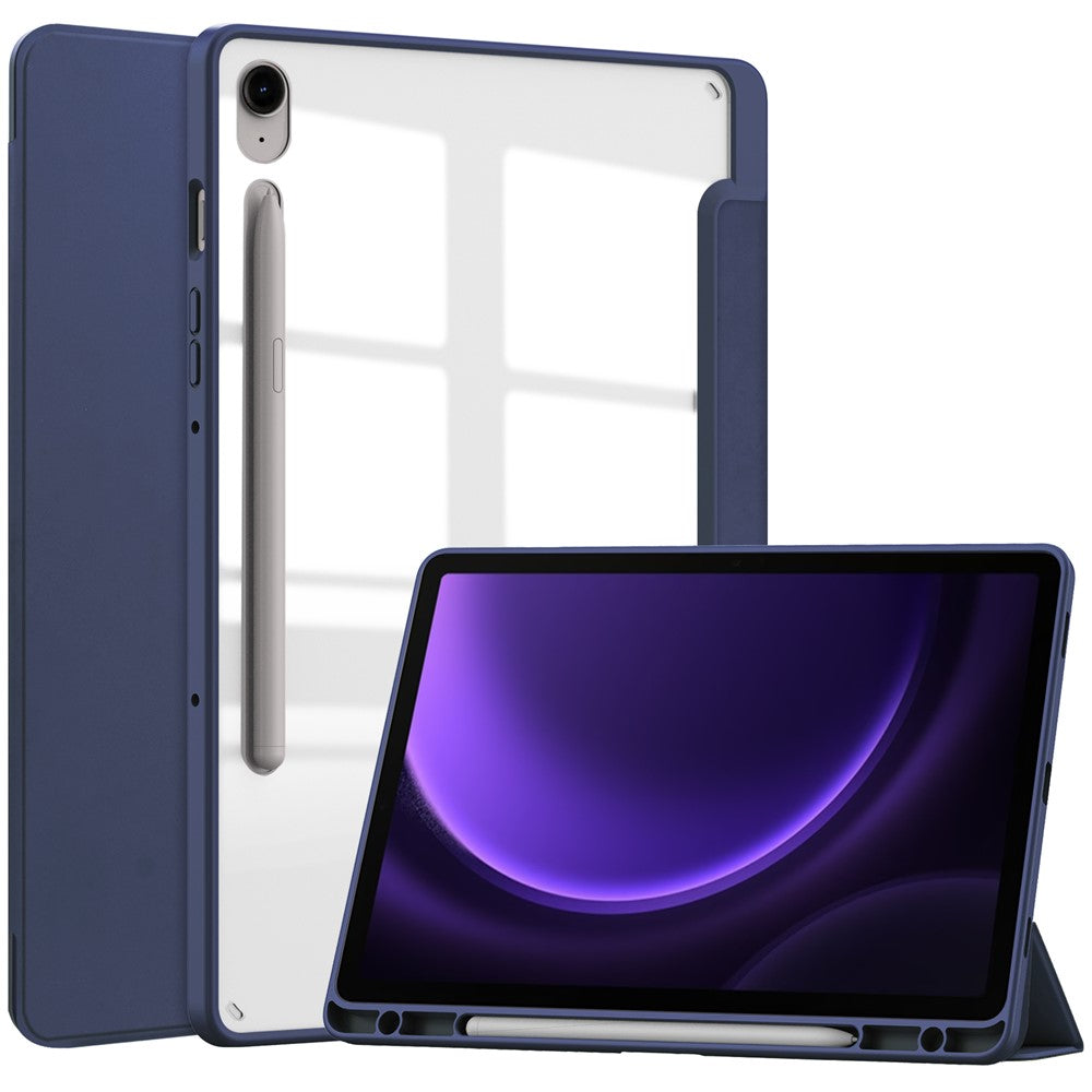 Til Samsung Galaxy Tab S10 FE / S9 FE Tablet Etui Læder+TPU+Akryl Stativ Cover med Penneholder
