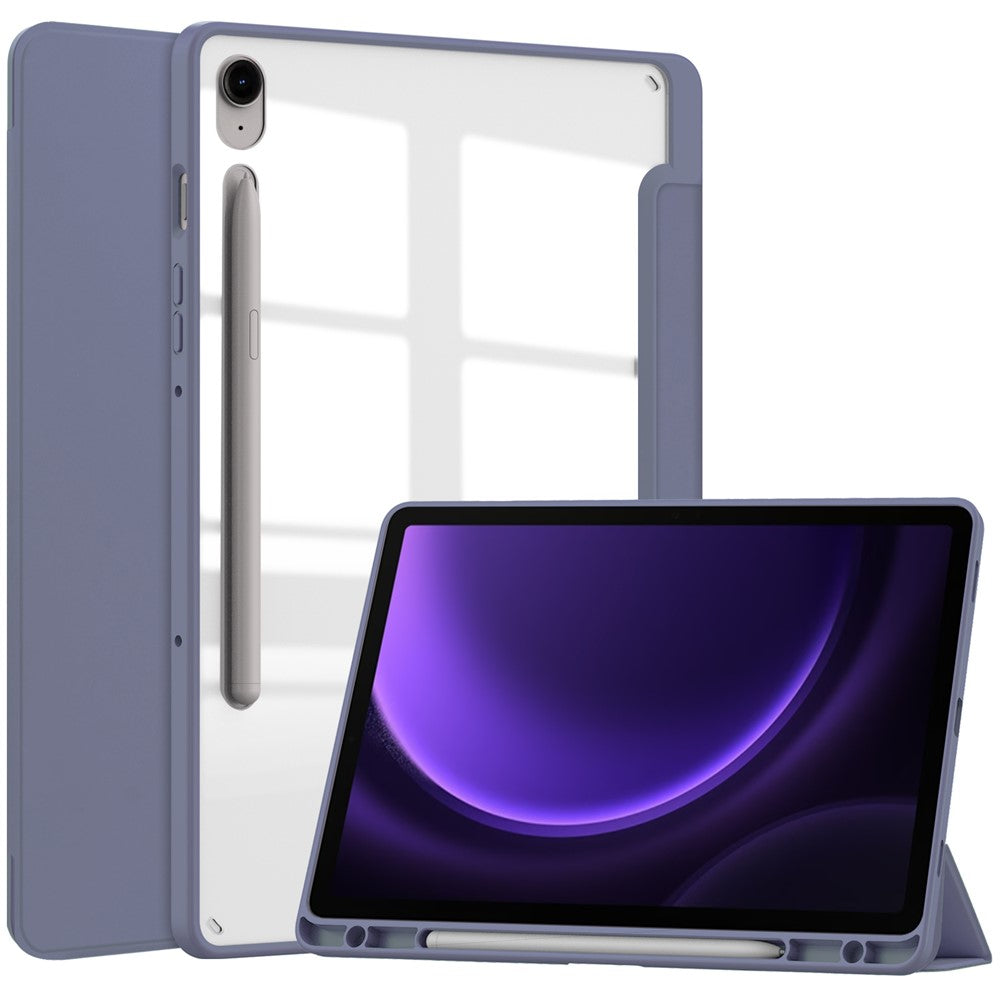 Til Samsung Galaxy Tab S10 FE / S9 FE Tablet Etui Læder+TPU+Akryl Stativ Cover med Penneholder