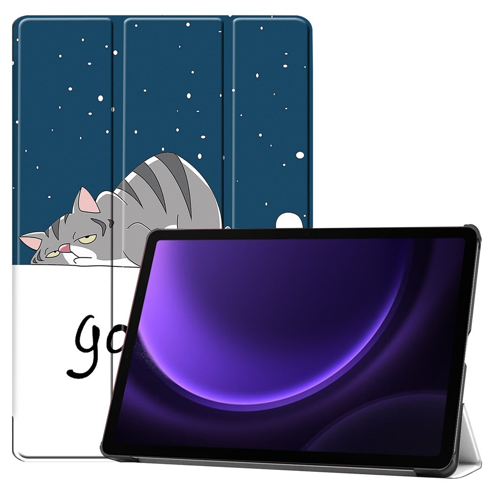Til Samsung Galaxy Tab S10 FE / S9 FE etui med mønstertryk, tredelt stativ, tabletcover