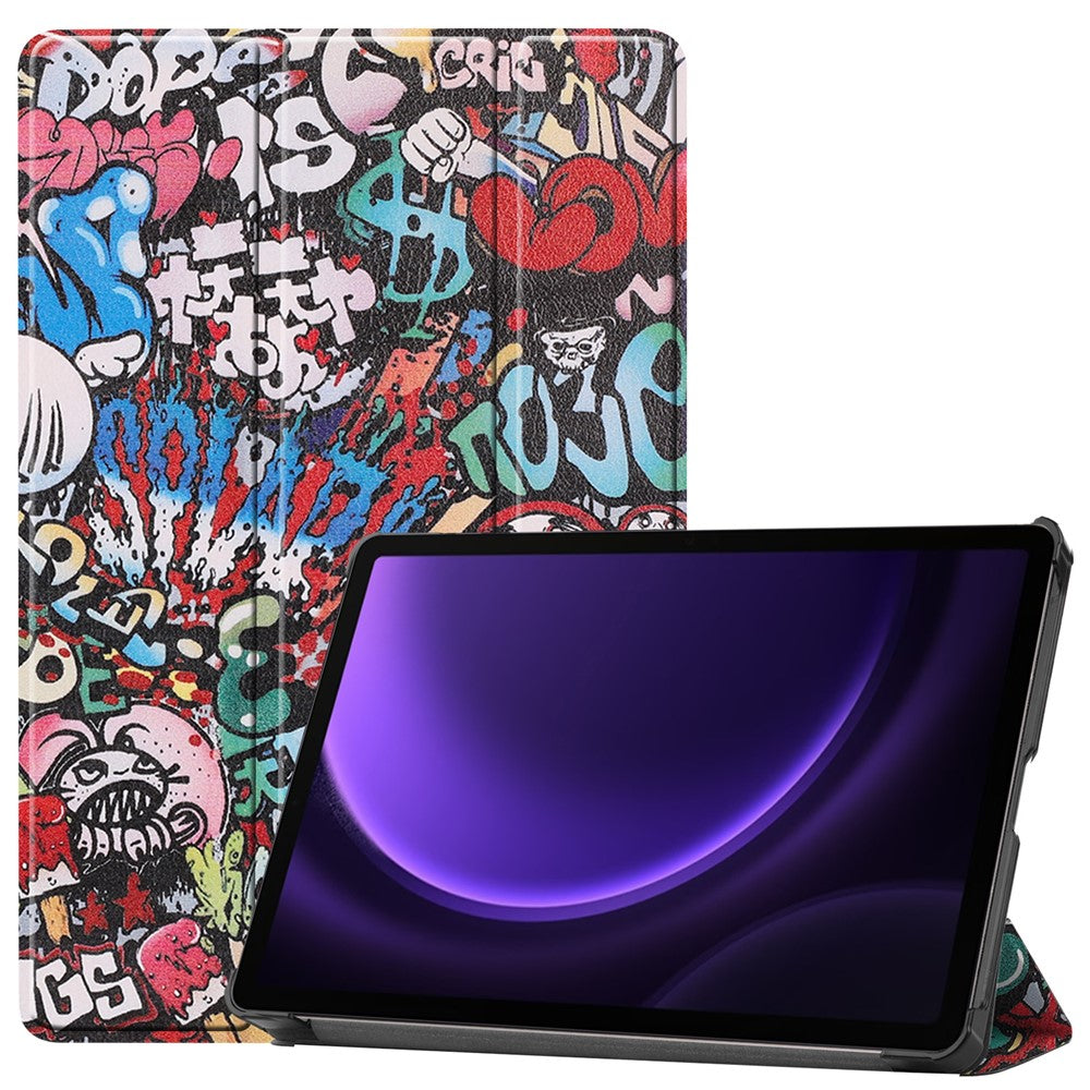 Til Samsung Galaxy Tab S10 FE / S9 FE etui med mønstertryk, tredelt stativ, tabletcover