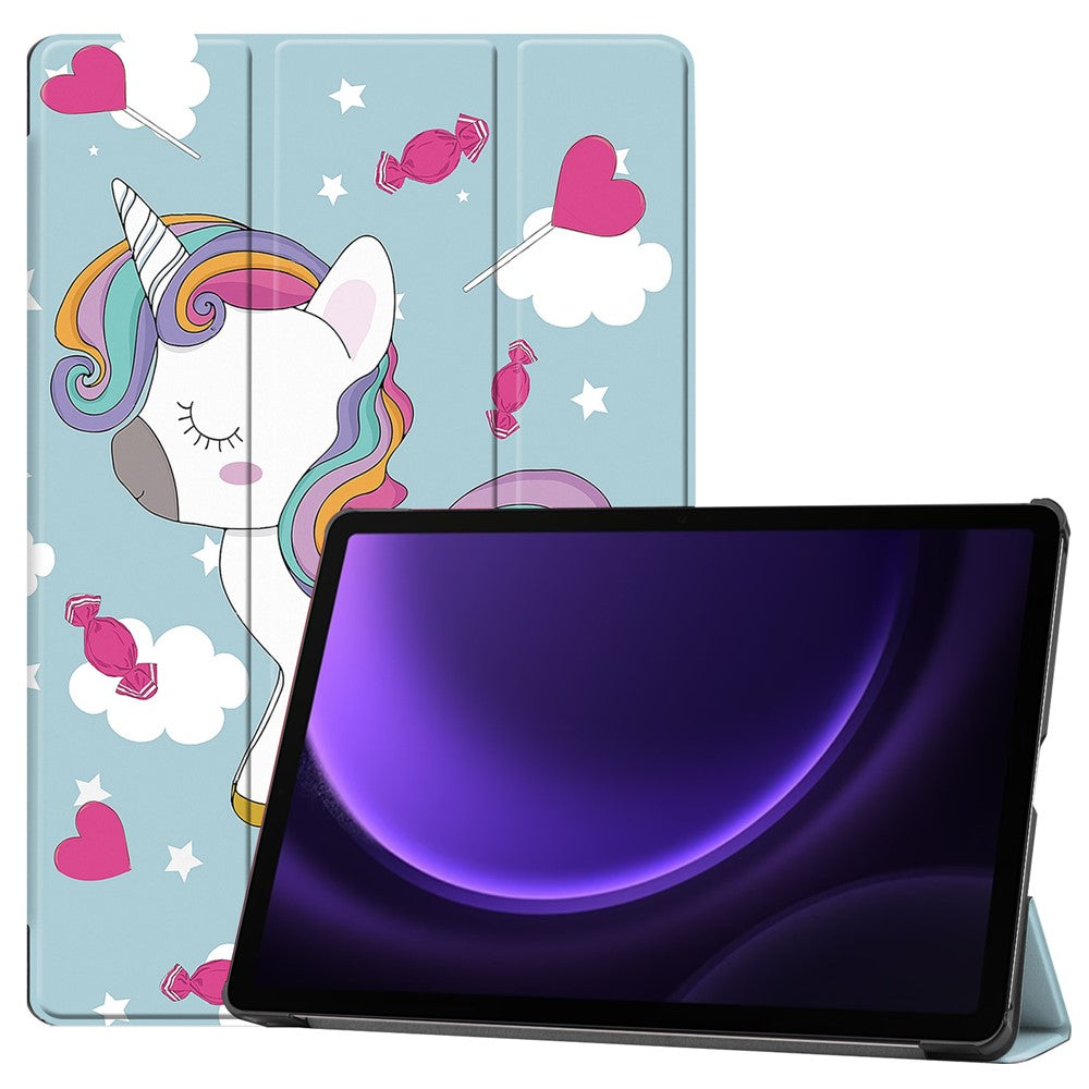 Til Samsung Galaxy Tab S10 FE / S9 FE etui med mønstertryk, tredelt stativ, tabletcover