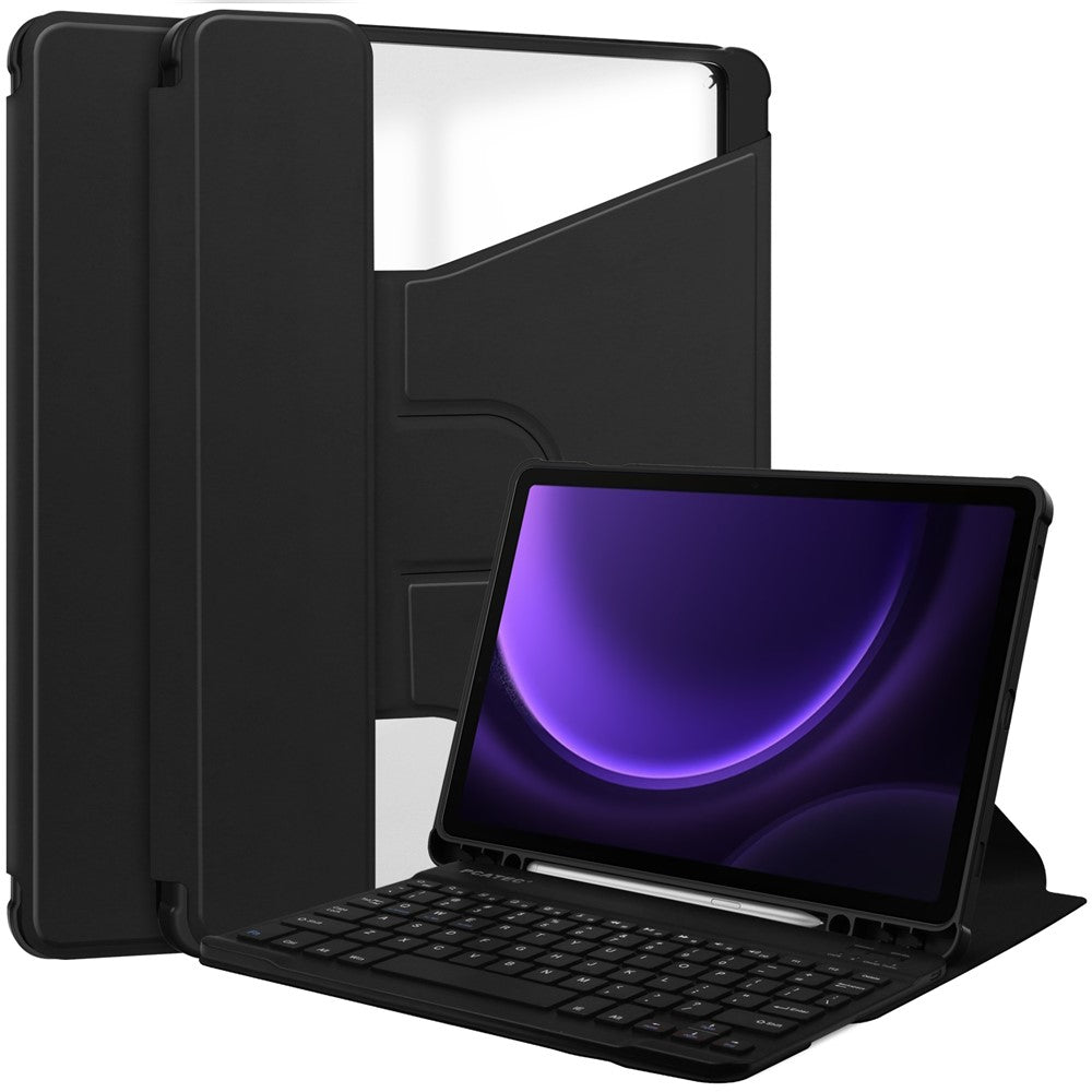 For Samsung Galaxy Tab S10 FE / S9 FE Case Leather+Acrylic Rotary Stand Cover with Bluetooth-Compatible Keyboard