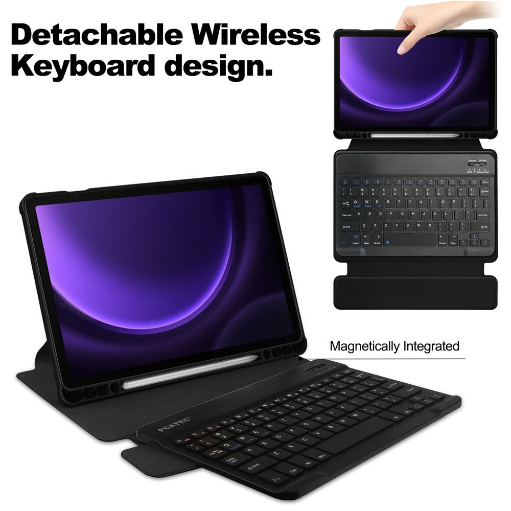 For Samsung Galaxy Tab S10 FE / S9 FE Case Leather+Acrylic Rotary Stand Cover with Bluetooth-Compatible Keyboard
