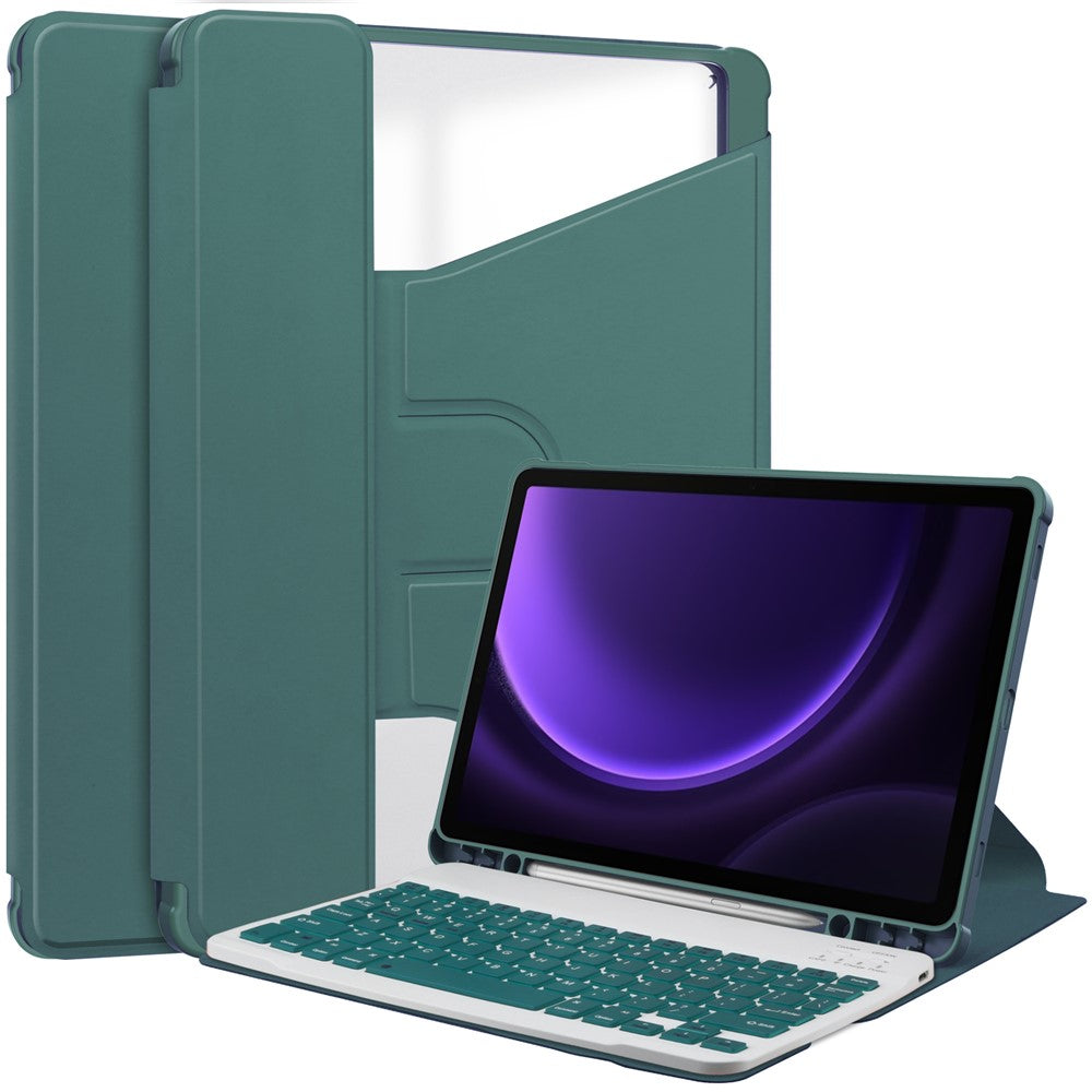 For Samsung Galaxy Tab S10 FE / S9 FE Case Leather+Acrylic Rotary Stand Cover with Bluetooth-Compatible Keyboard