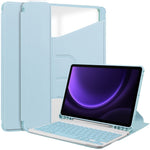 For Samsung Galaxy Tab S10 FE / S9 FE Case Leather+Acrylic Rotary Stand Cover with Bluetooth-Compatible Keyboard
