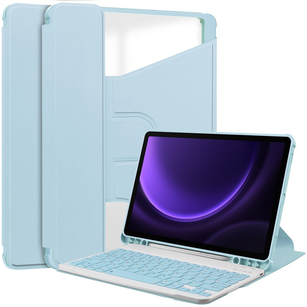 For Samsung Galaxy Tab S10 FE / S9 FE Case Leather+Acrylic Rotary Stand Cover with Bluetooth-Compatible Keyboard