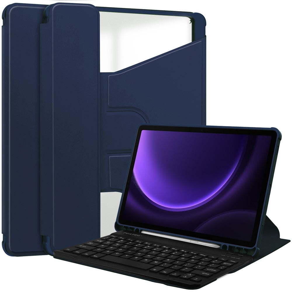 For Samsung Galaxy Tab S10 FE / S9 FE Case Leather+Acrylic Rotary Stand Cover with Bluetooth-Compatible Keyboard
