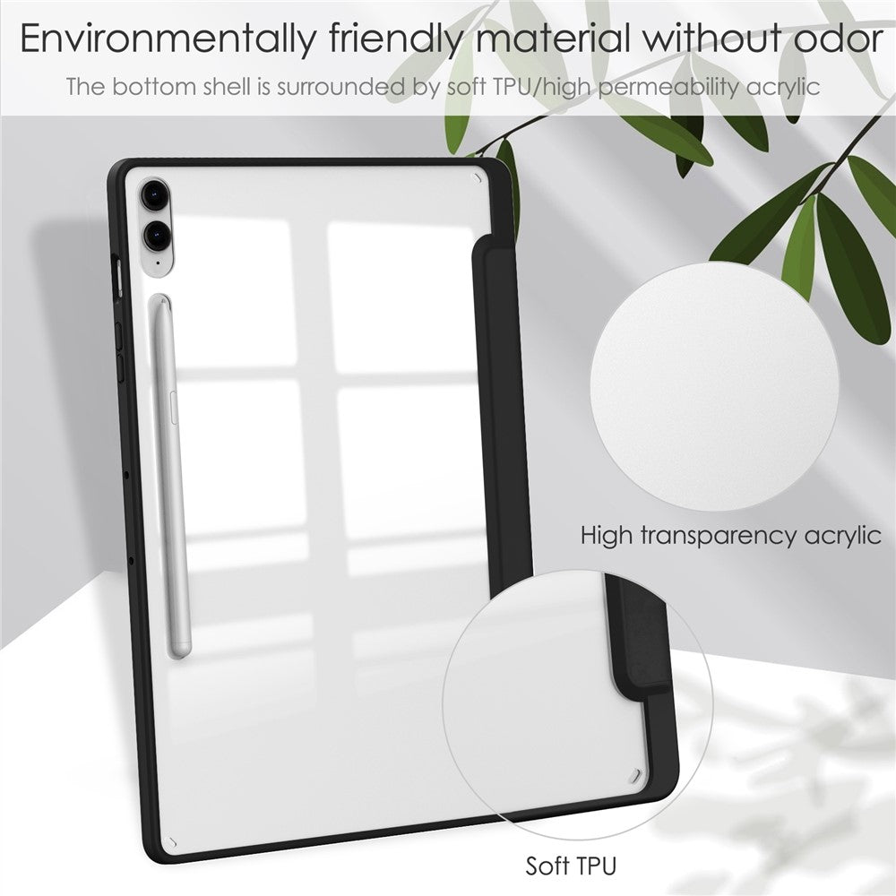 Til Samsung Galaxy Tab S9 FE+ Clear Case Pen Slot Tablet Tri-fold Stand Cover