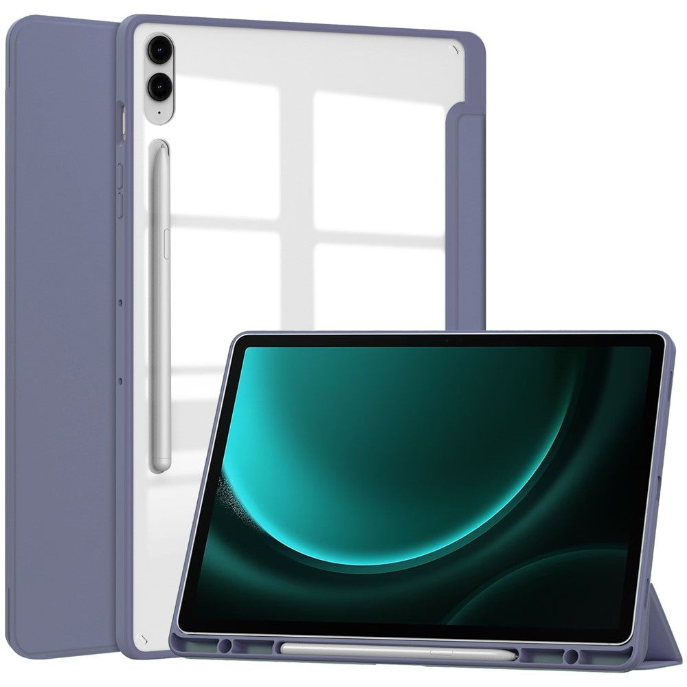 Til Samsung Galaxy Tab S9 FE+ Clear Case Pen Slot Tablet Tri-fold Stand Cover