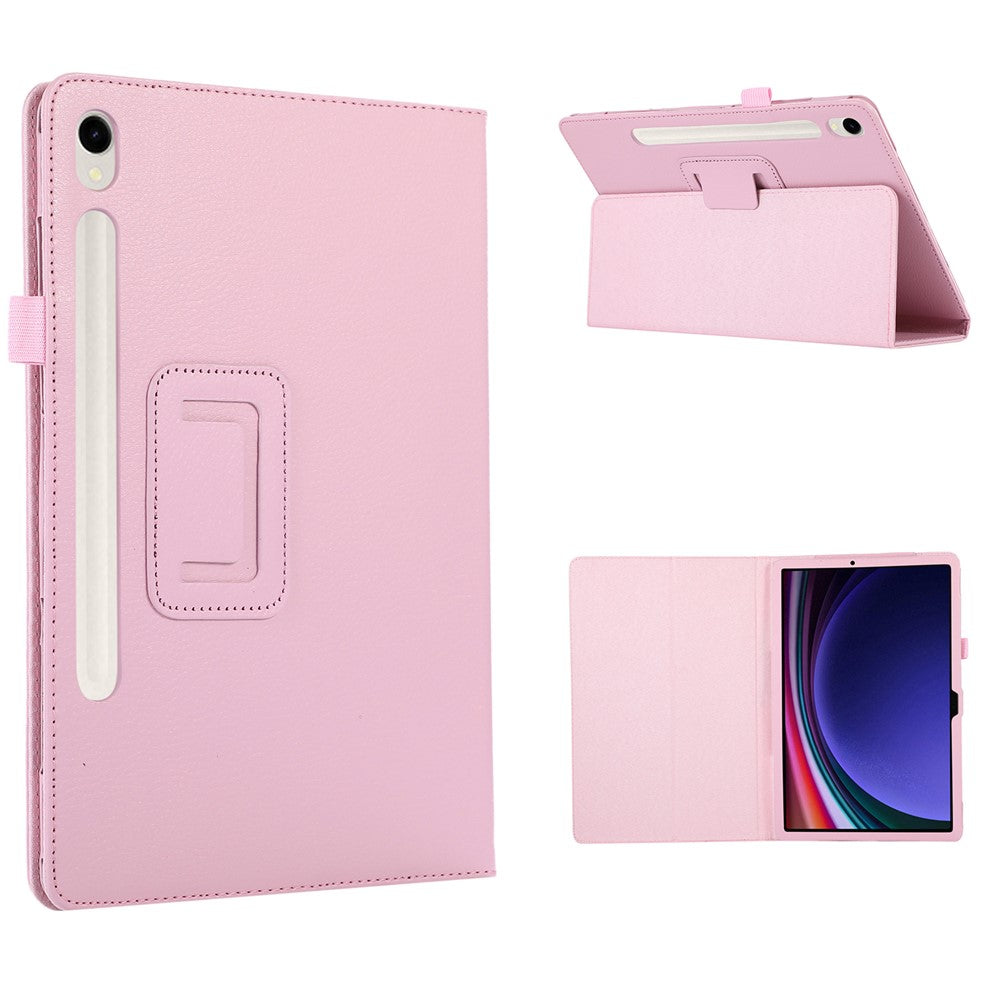 Til Samsung Galaxy Tab S9 Lædercover Litchi Tekstur Bi-fold Stativ Tablet Cover