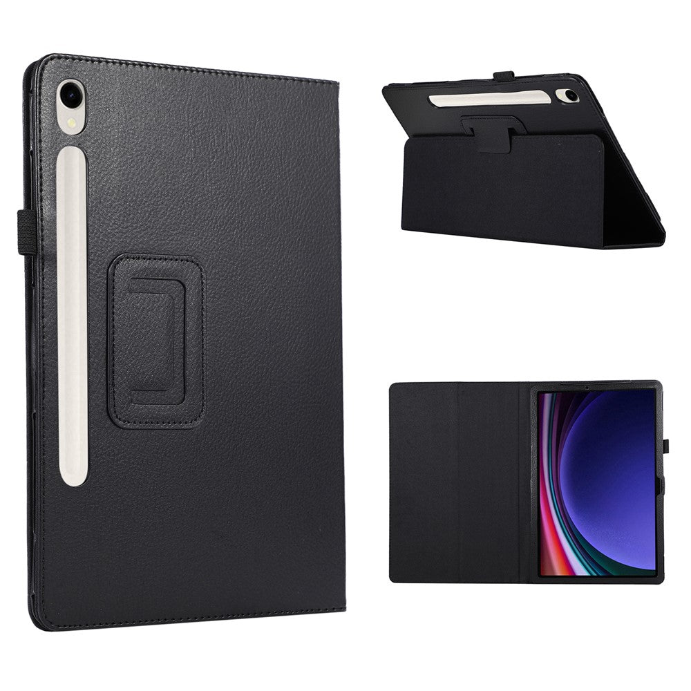 Til Samsung Galaxy Tab S9 Lædercover Litchi Tekstur Bi-fold Stativ Tablet Cover