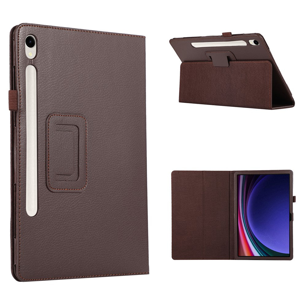 Til Samsung Galaxy Tab S9 Lædercover Litchi Tekstur Bi-fold Stativ Tablet Cover