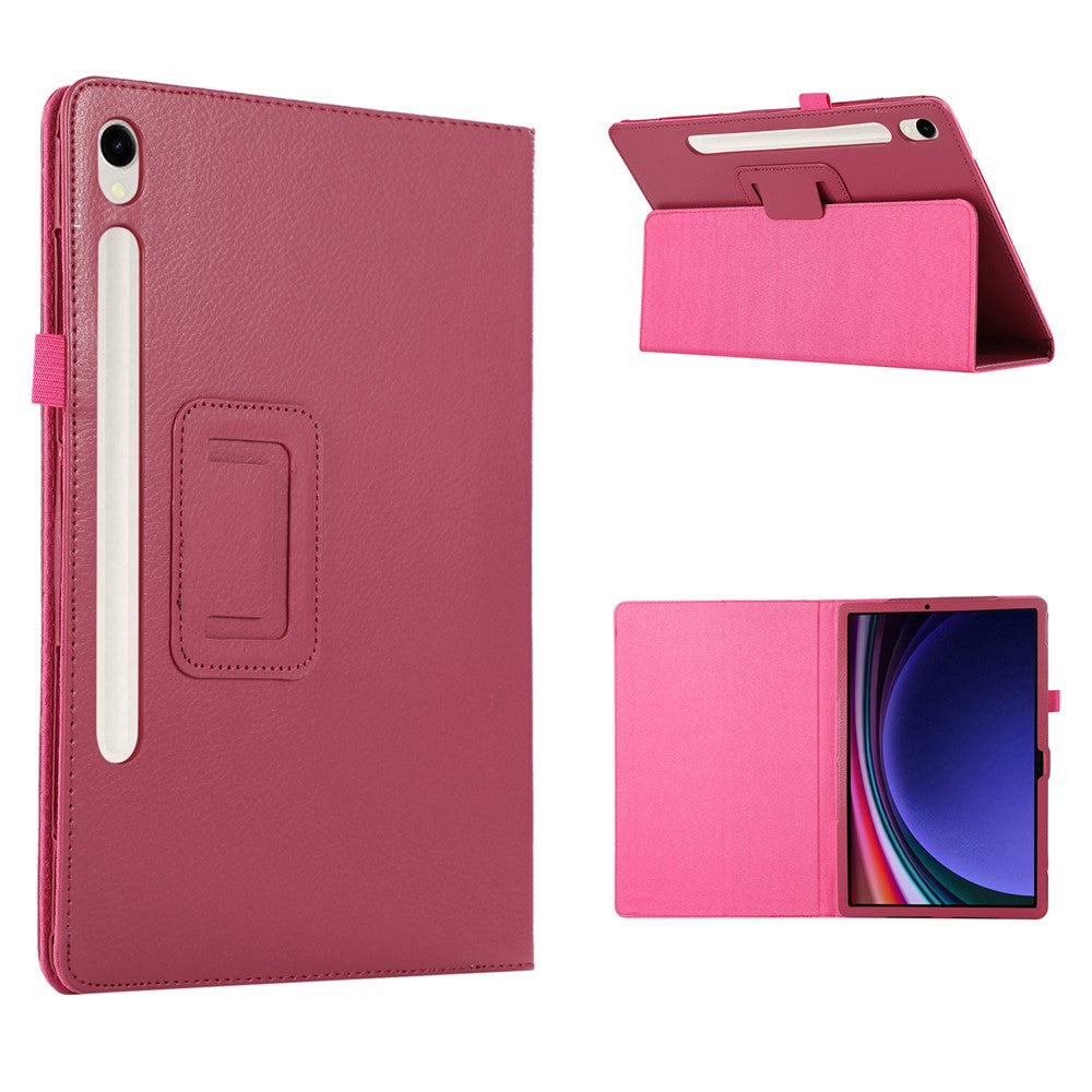 Til Samsung Galaxy Tab S9 Lædercover Litchi Tekstur Bi-fold Stativ Tablet Cover