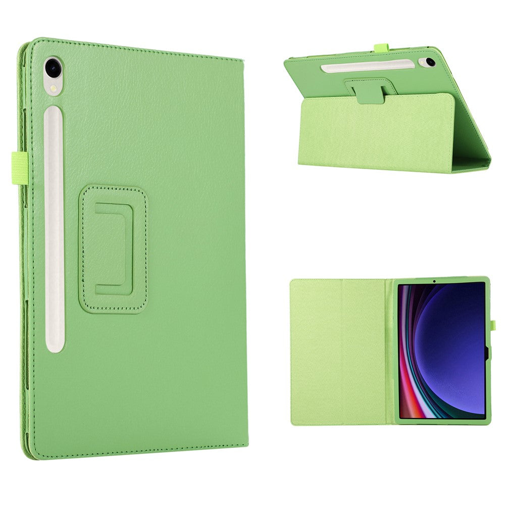 Til Samsung Galaxy Tab S9 Lædercover Litchi Tekstur Bi-fold Stativ Tablet Cover