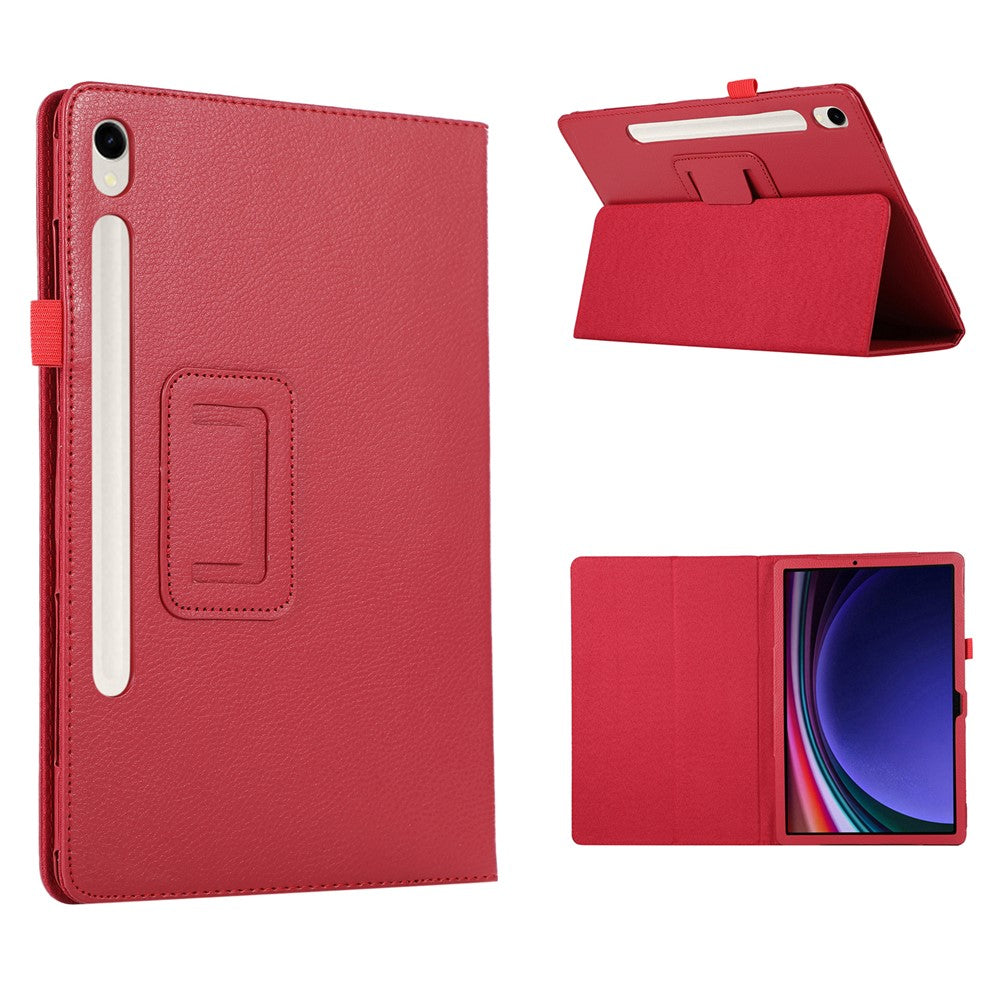 Til Samsung Galaxy Tab S9 Lædercover Litchi Tekstur Bi-fold Stativ Tablet Cover