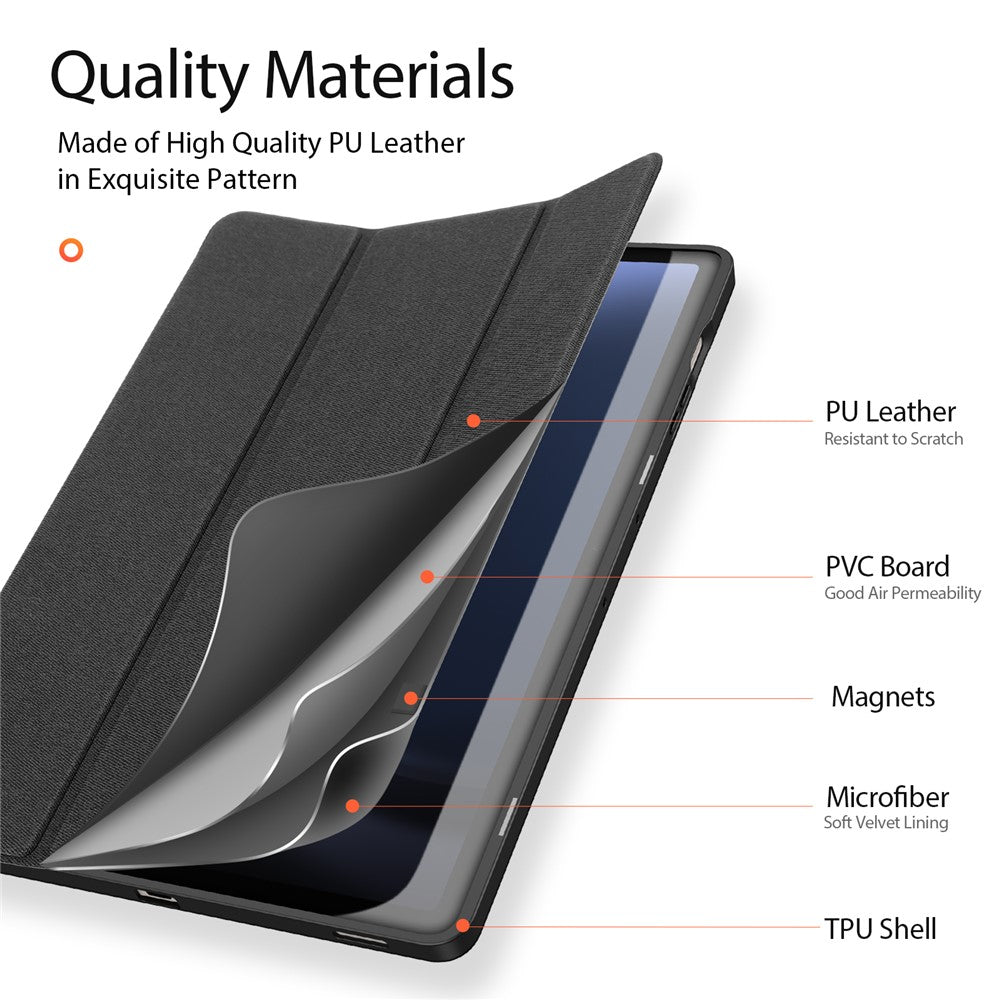 DUX DUCIS Domo Series til Samsung Galaxy Tab S9 FE+ Tri-fold Stativcover i Læder, Business Smart Tablet Cover
