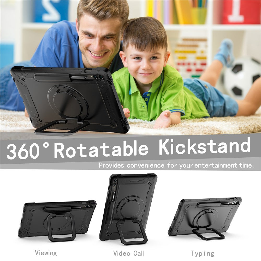 Til Samsung Galaxy Tab S9+ / Tab S9 FE+ Cover med Roterende Stander og Skulderrem